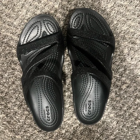 CROCS Shoes Womens Croc Sandals Black With Glitter Size 6
